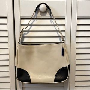 Coach Small Shoulder Bag Purse Leather Cream Navy has a slight smoky smell